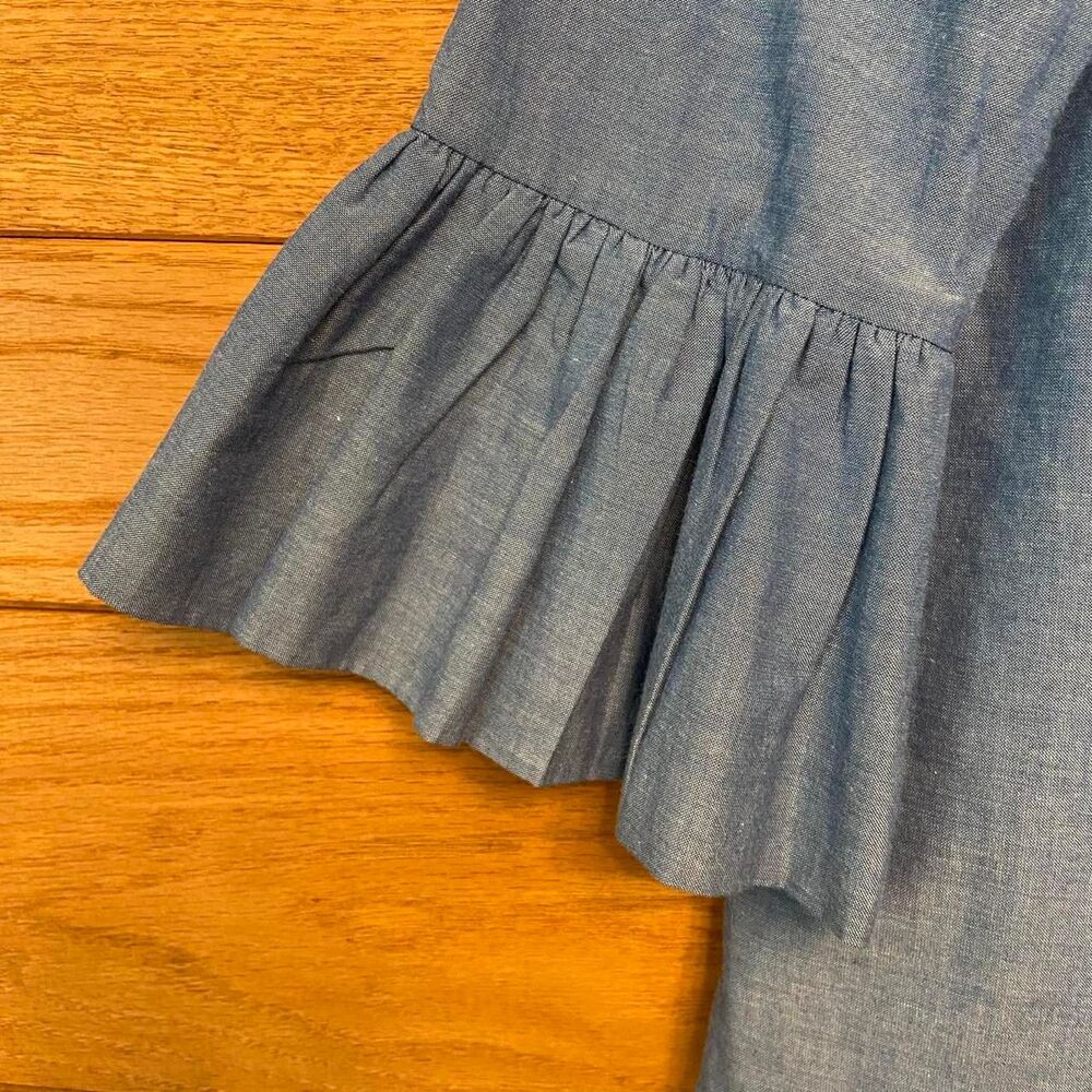 Elizabeth Wilson chambray ruffle collar blouse - Picture 2 of 6